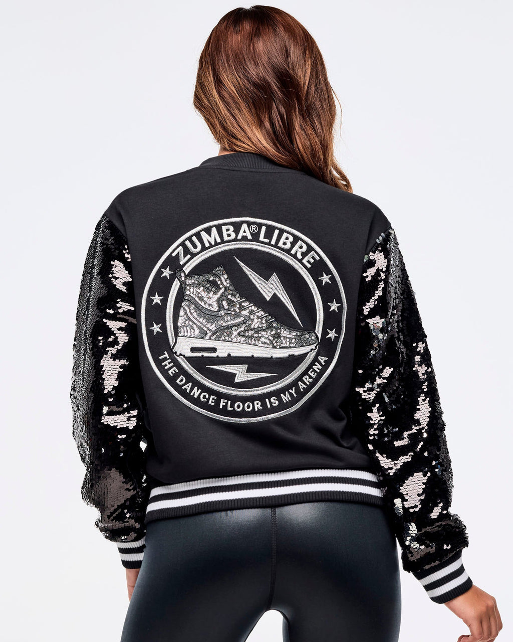 Zumba Libre Bomber Jacket With Sequin Sleeves - Bold Black Z1T000963