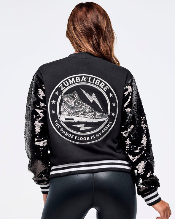 Zumba Libre Bomber Jacket With Sequin Sleeves - Bold Black Z1T000963