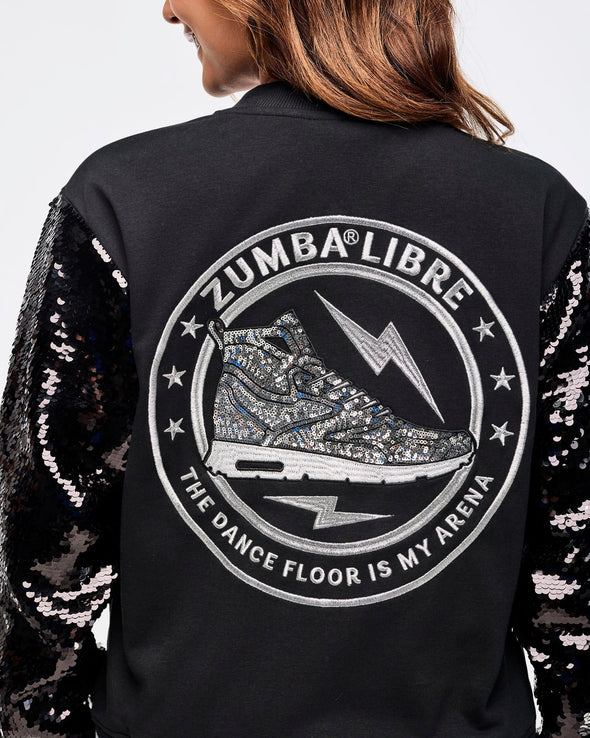 Zumba Libre Bomber Jacket With Sequin Sleeves - Bold Black Z1T000963