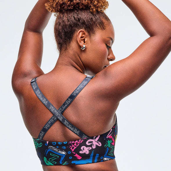Sizzlin' Scoop Bra With Cross Back Straps - Black/Pink Z1T000965