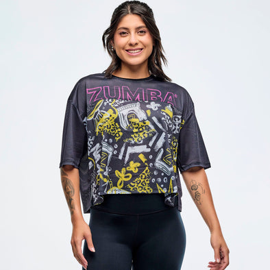 Sizzlin' Mesh Boxy Crop Top - Black/Yellow Z1T000972