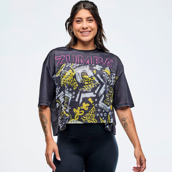 Sizzlin' Mesh Boxy Crop Top - Black/Yellow Z1T000972