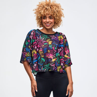 Sizzlin' Boxy Dolman Crop Top - Black/Pink Z1T000973