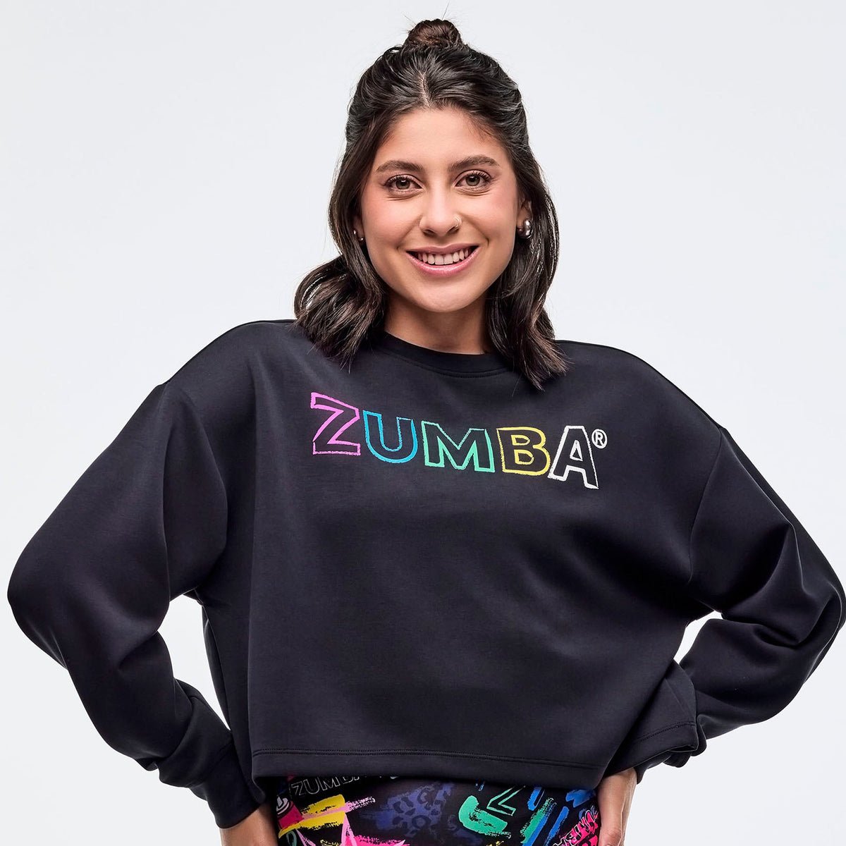 Sizzlin' Long Sleeve Oversized Crop Top - Bold Black Z1T000980