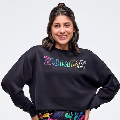 Sizzlin' Long Sleeve Oversized Crop Top - Bold Black Z1T000980
