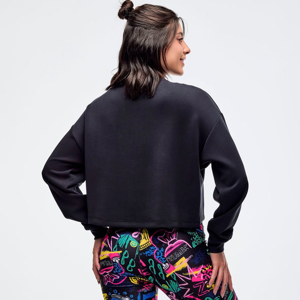 Sizzlin' Long Sleeve Oversized Crop Top - Bold Black Z1T000980