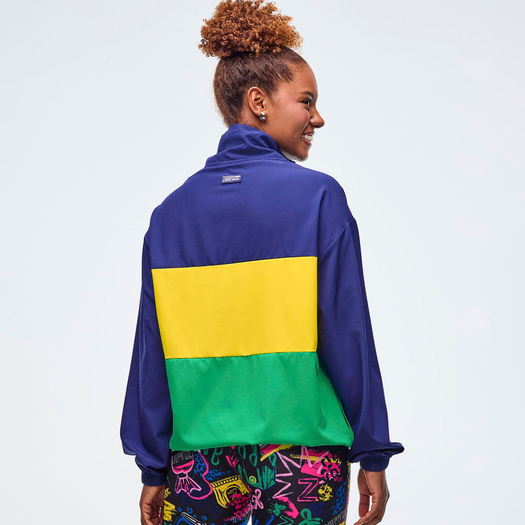 Sizzlin' Half-Zip Oversized Pullover Jacket -  Dark Blue/Green Z1T000982