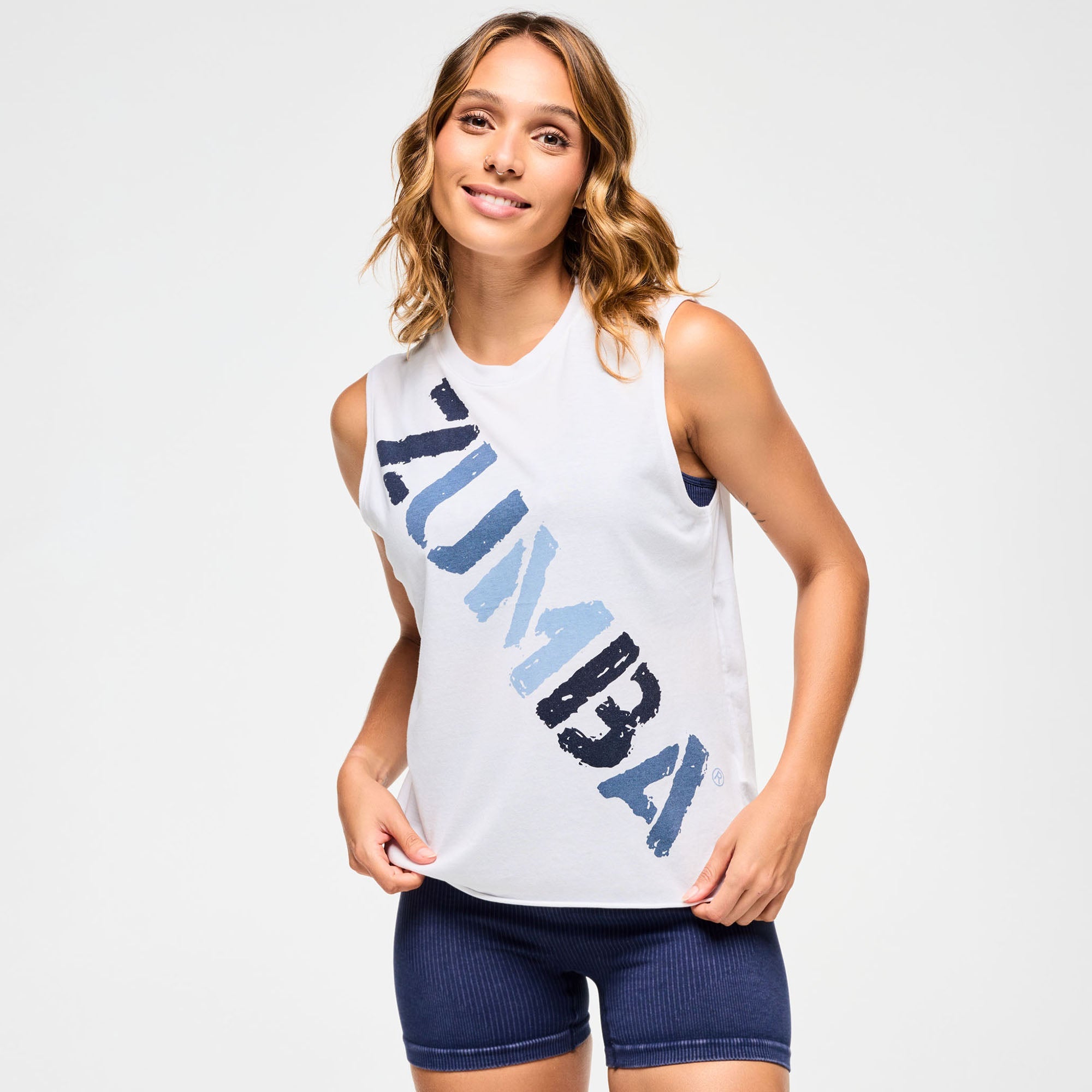 Blue Jean Crew Neck Muscle Tank - Wear It Out White