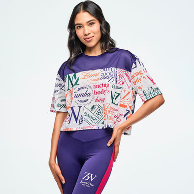 Class of 2001 Mesh Boxy Crop Top - Dark Blue/White Z1T000994