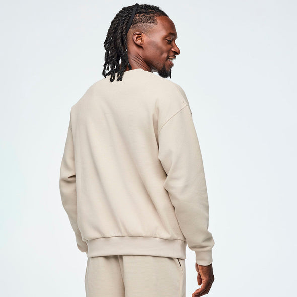 Class of 2001 Oversized Pullover Waffle Sweatshirt - Beige Z1T001005