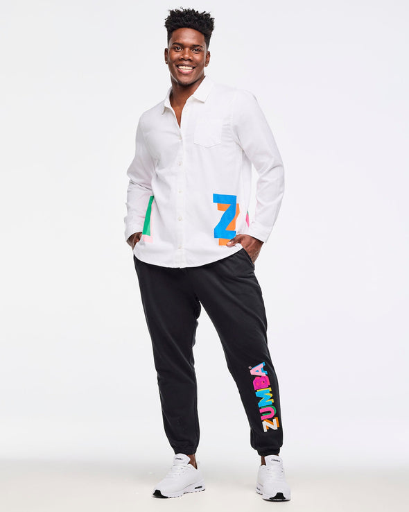 Zumba Multicolor Button Down - Wear It Out White Z1T001014