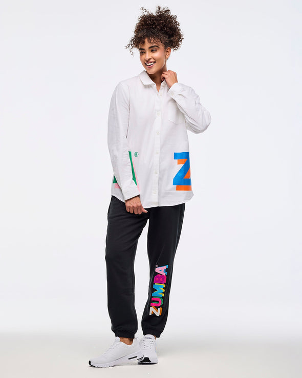 Zumba Multicolor Button Down - Wear It Out White Z1T001014