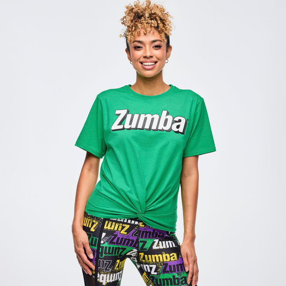 Apres Zumba Short Sleeve Front Twist Top - Groove With Me Green Z1T001023