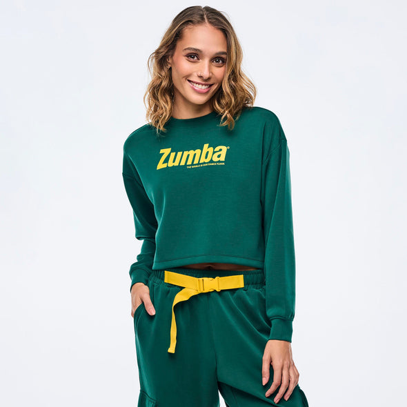 Apres Zumba Modal Long Sleeve Oversized Crop Top - Teal Tango Z1T001028