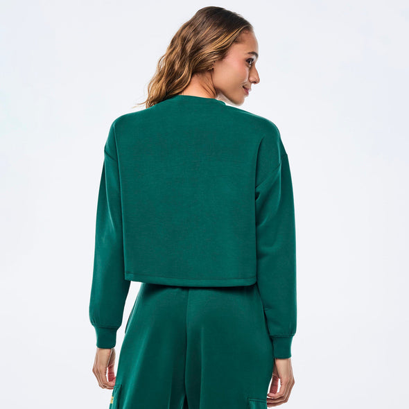 Apres Zumba Modal Long Sleeve Oversized Crop Top - Teal Tango Z1T001028