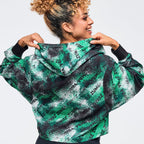 Apres Zumba Crop Woven Zip-Up Hoodie - Black/Green Z1T001030