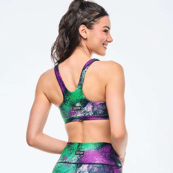 Apres Zumba Racerback Bra With Encased Elastic - Green/Purple Z1T001033