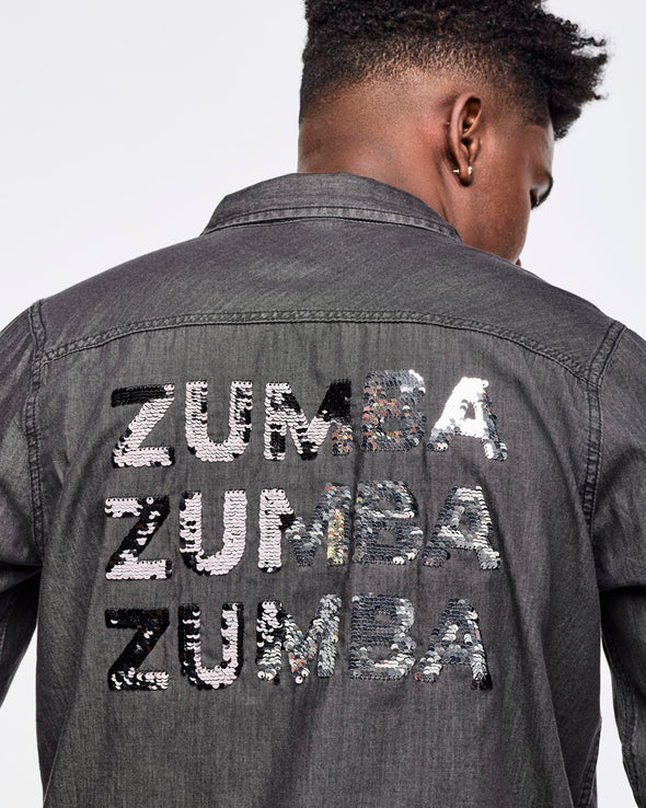 Zumba Sparkle Button Down - Bold Black Z1T001037
