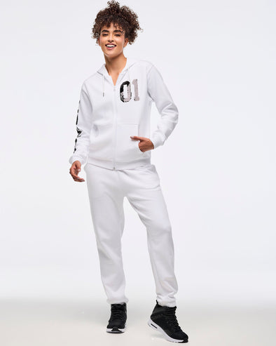 Zumba Sparkle Oversized Zip-Up Hoodie - Wear It Out White Z1T001038