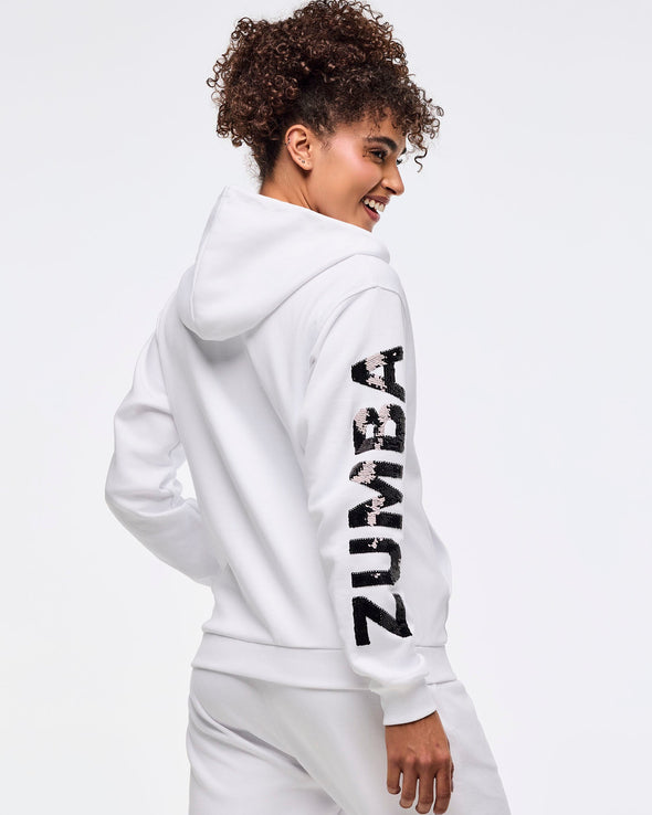 Zumba Sparkle Oversized Zip-Up Hoodie - Wear It Out White Z1T001038