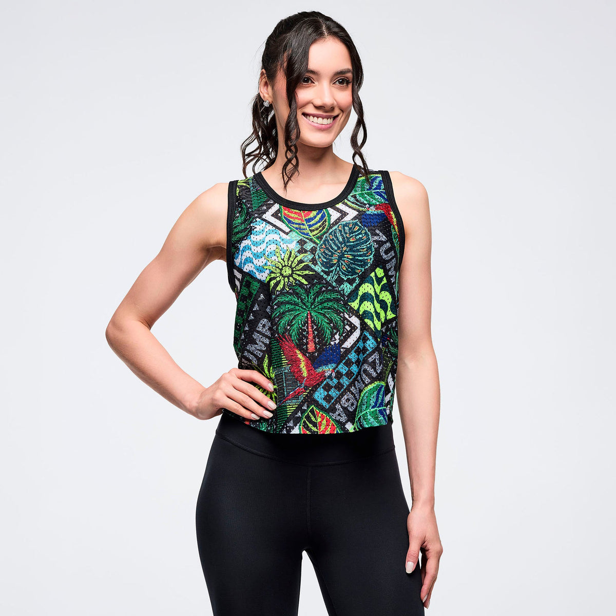 Latin Movement Mesh Tank - Black/Green Z1T001093