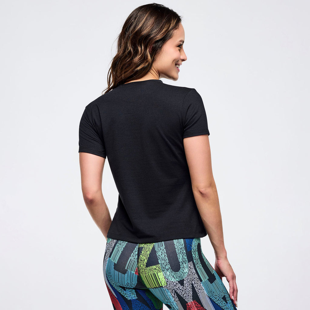 Latin Movement Fitted Short Sleeve Top - Bold Black Z1T001097