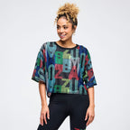 Latin Movement Boxy Dolman Crop Top - Black/Blue Z1T001098