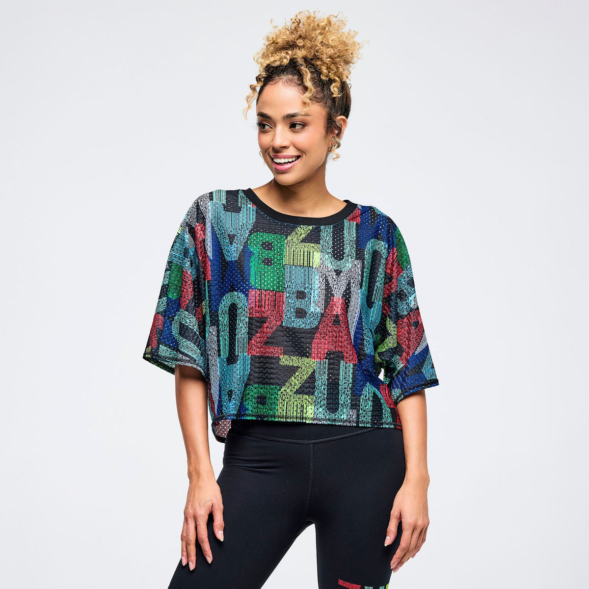 Latin Movement Boxy Dolman Crop Top - Black/Blue Z1T001098