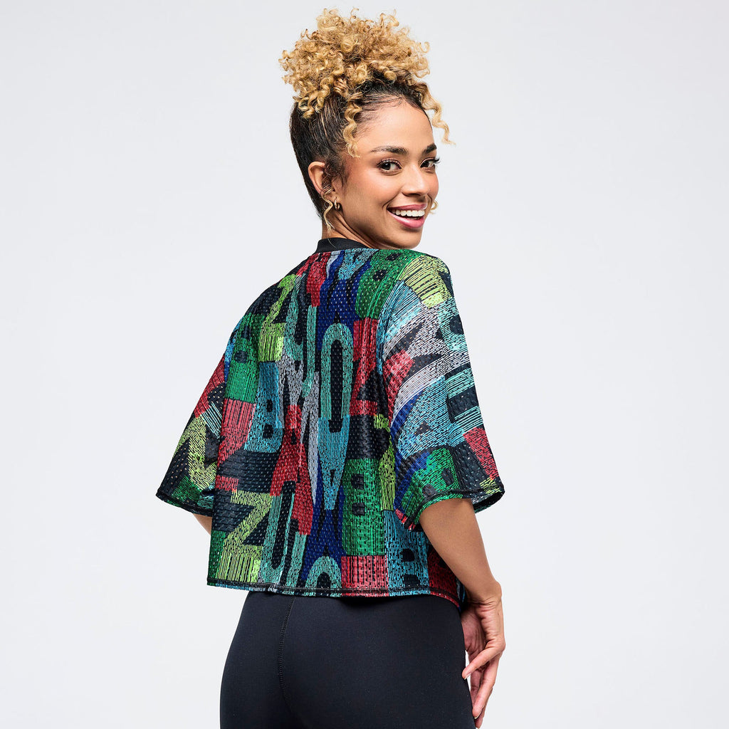 Latin Movement Boxy Dolman Crop Top - Black/Blue Z1T001098