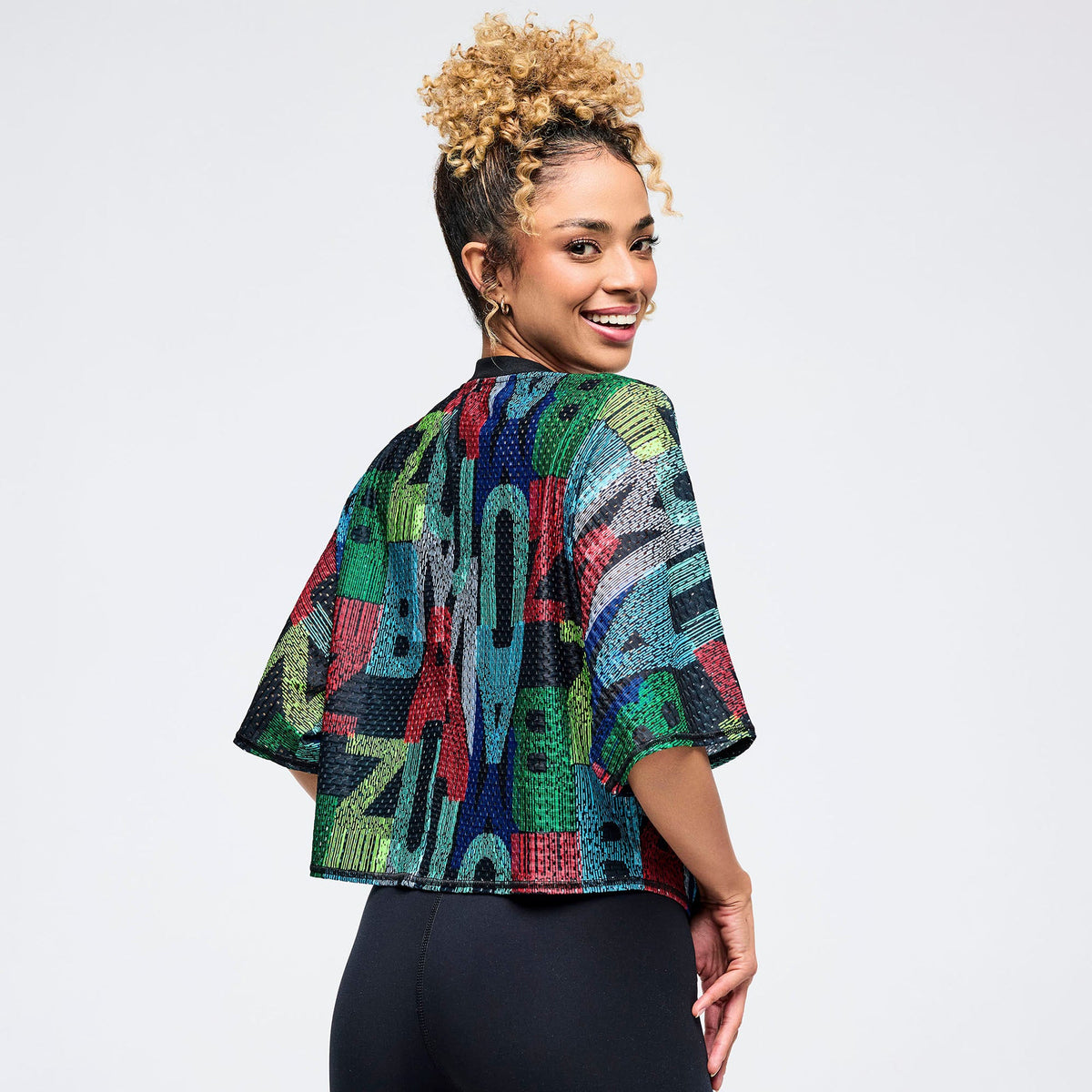 Latin Movement Boxy Dolman Crop Top - Black/Blue Z1T001098