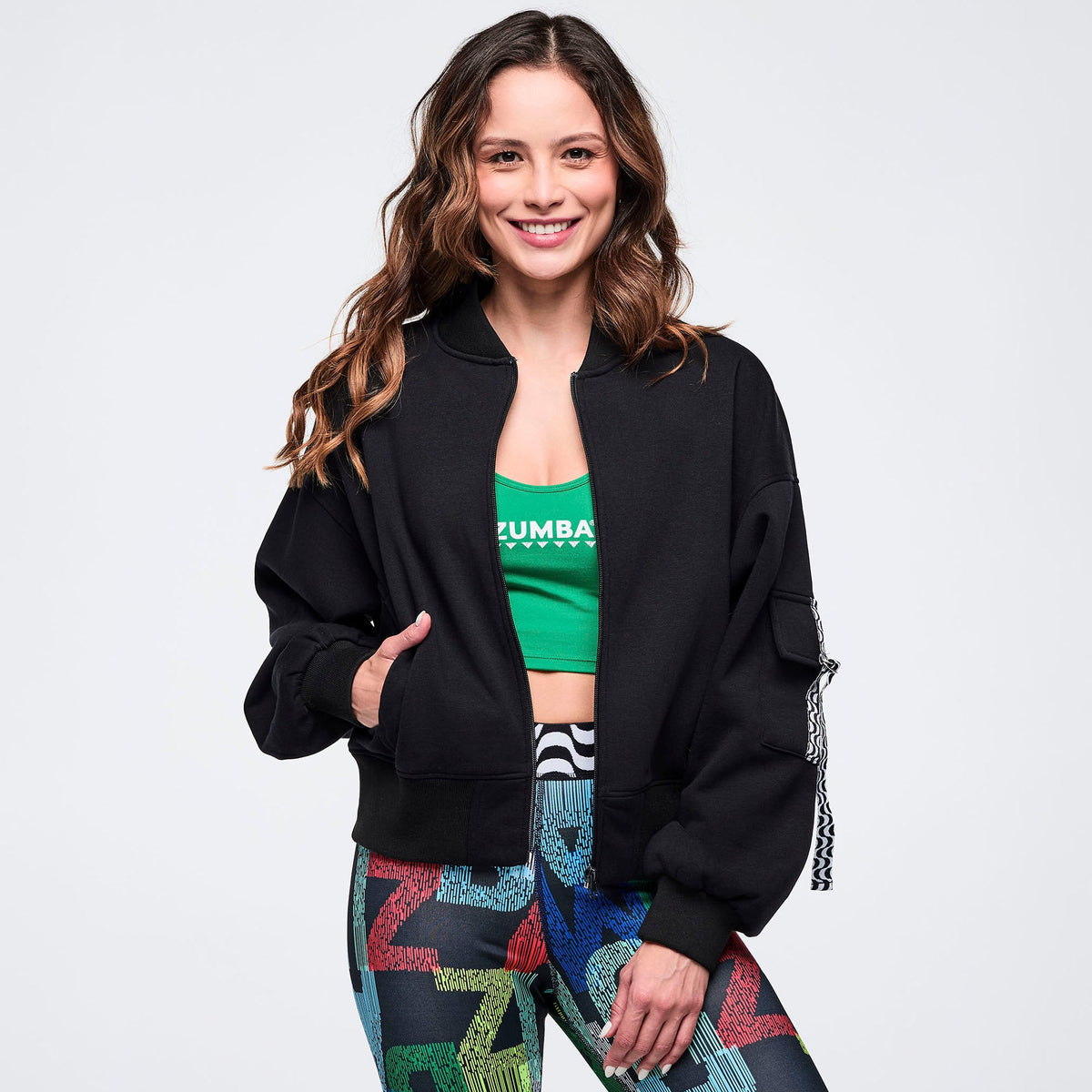 Latin Movement Drop Shoulder Zip-Up Jacket -  Bold Black Z1T001107