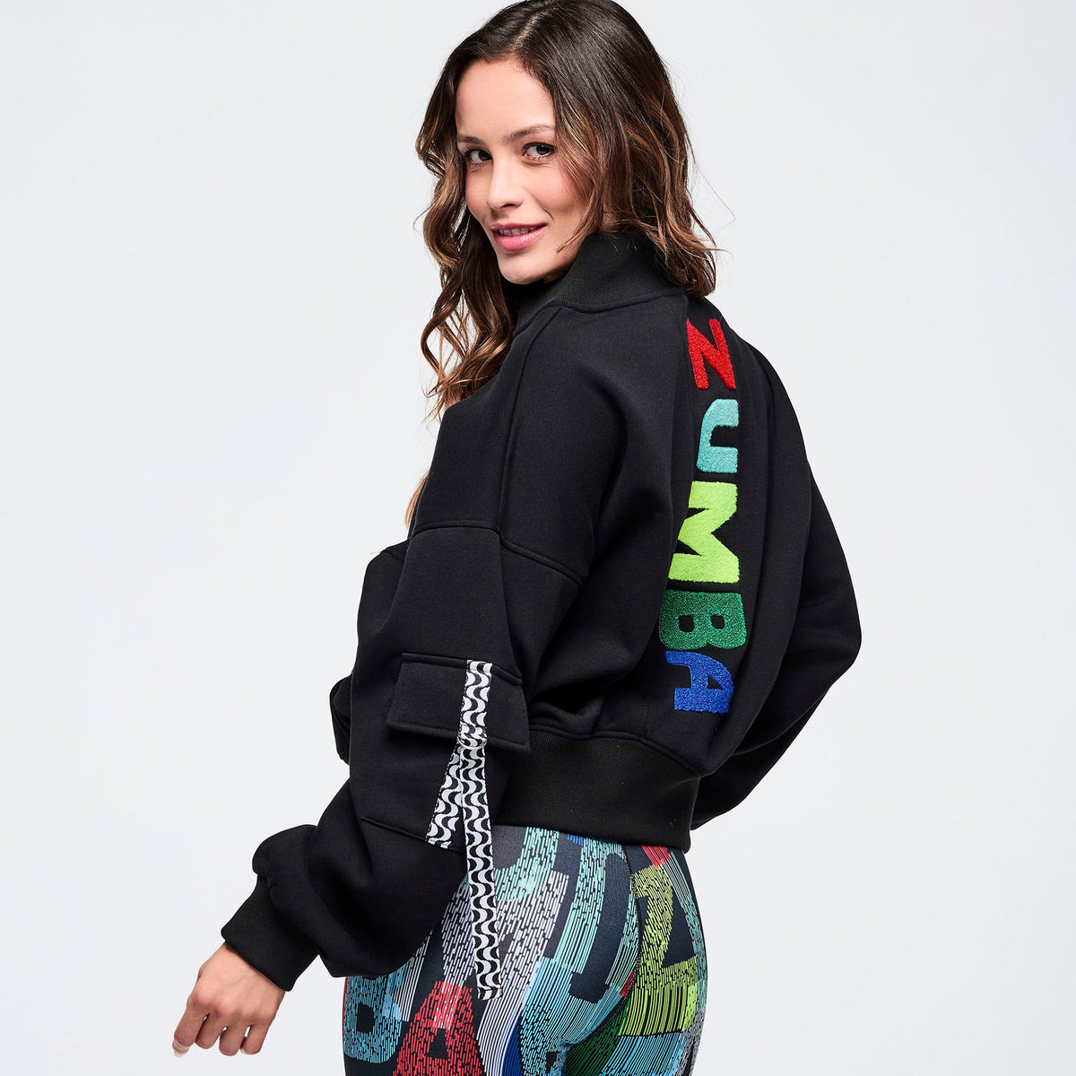 Latin Movement Drop Shoulder Zip-Up Jacket -  Bold Black Z1T001107