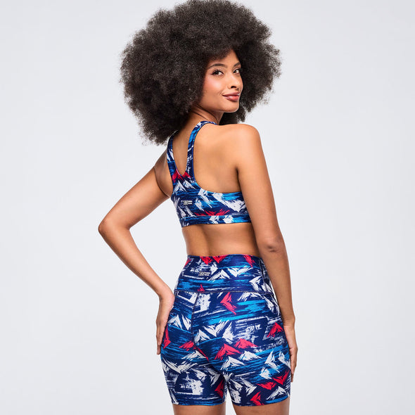 Apres Zumba Racerback Bra With Encased Elastic - Blue/White Z1T001109