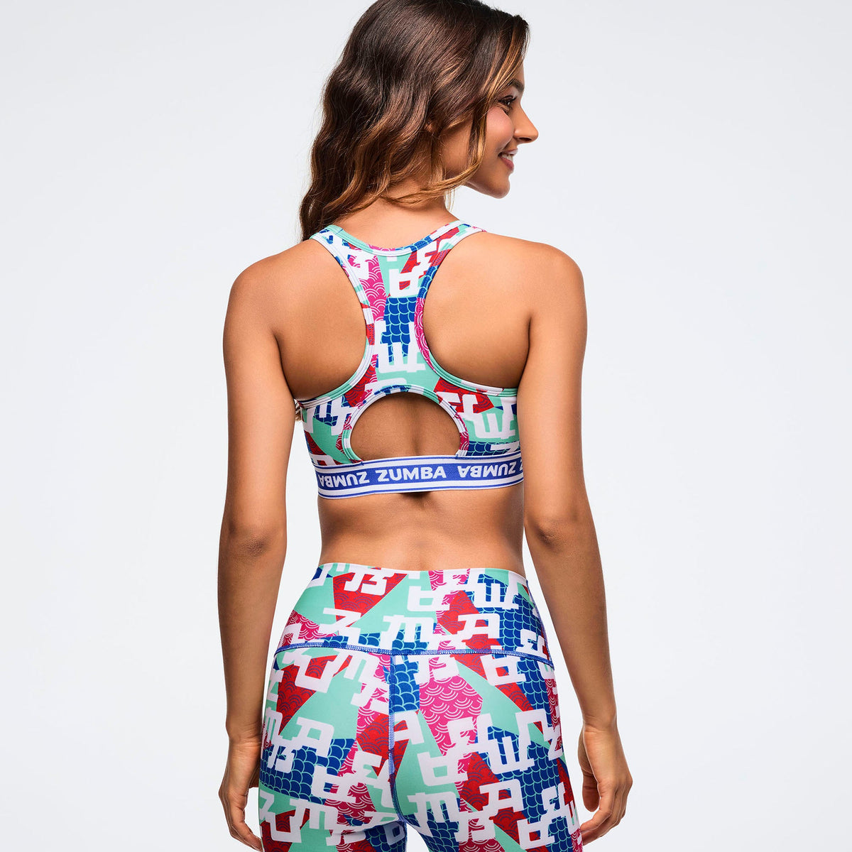 Eastern Flavor Scoop Bra With Elastic Waistband - Green/Blue Z1T001143