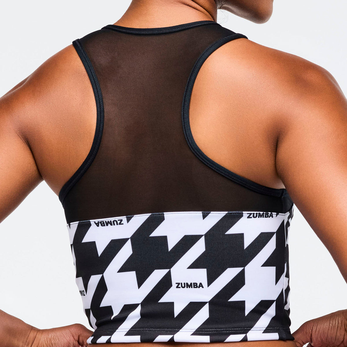 Zumba Amour Z-Lift High Neck Crop Tank - Black/White Z1T001145