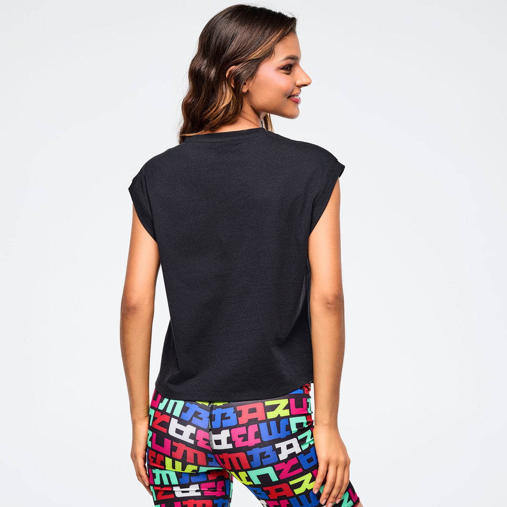 Eastern Flavor Extended Shoulder Loose Tank - Bold Black Z1T001155