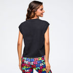 Eastern Flavor Extended Shoulder Loose Tank - Bold Black Z1T001155