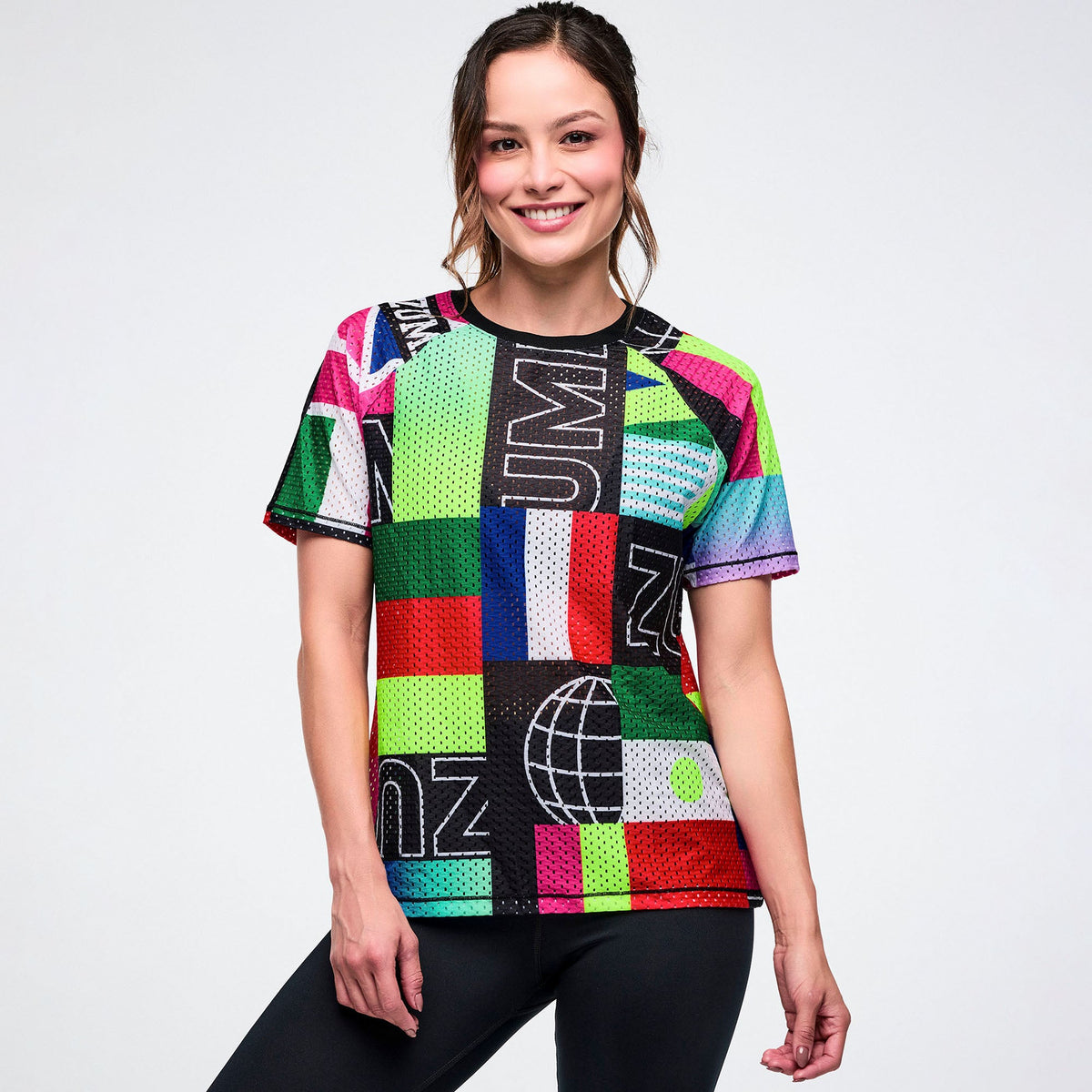 Worldwide Mesh Crew Neck Top - Red/Blue Z1T001167