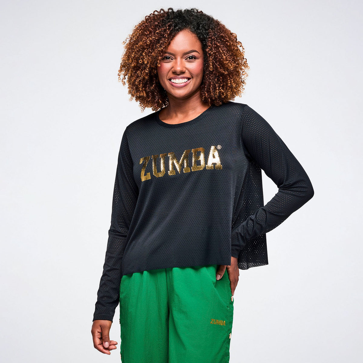Worldwide Long Sleeve Loose Mesh Top - Bold Black Z1T001171