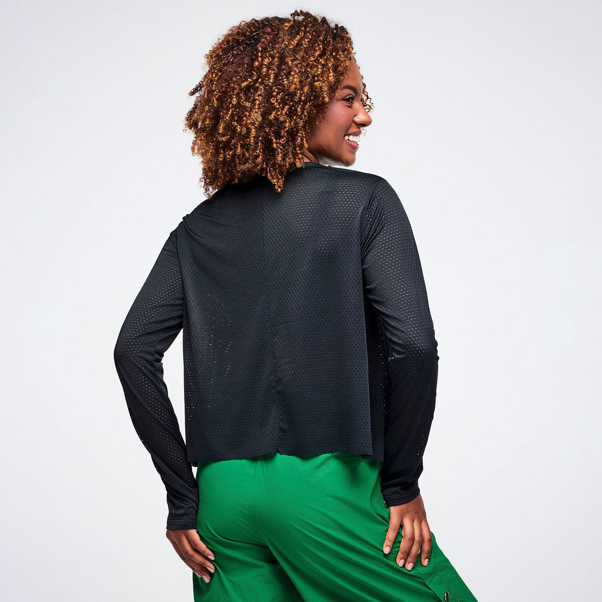 Worldwide Long Sleeve Loose Mesh Top - Bold Black Z1T001171