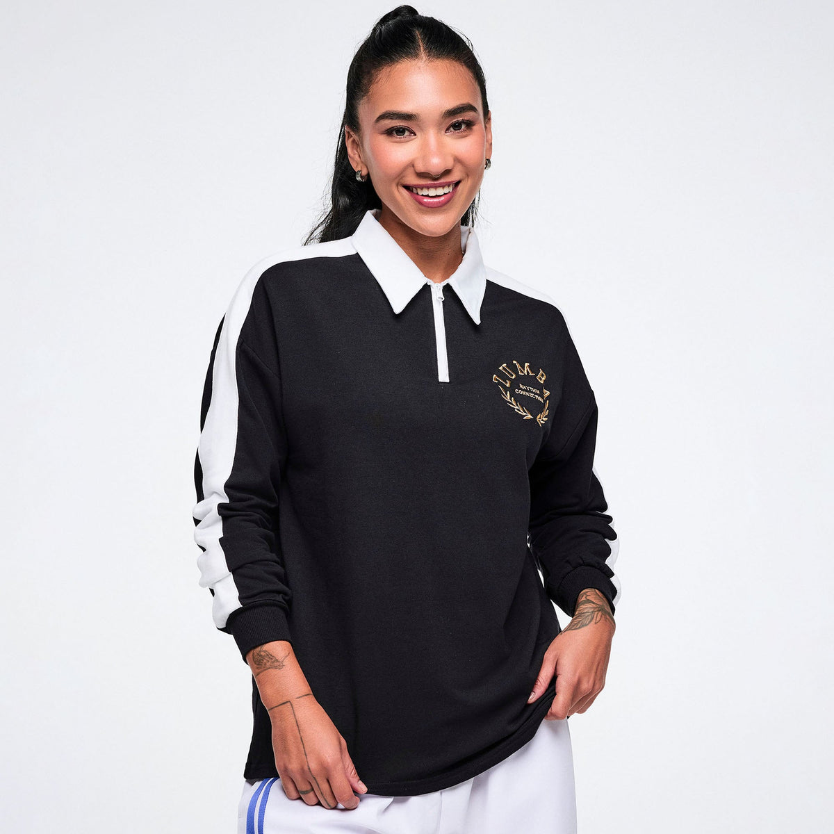 Worldwide Long Sleeve Zip Polo - Bold Black Z1T001172