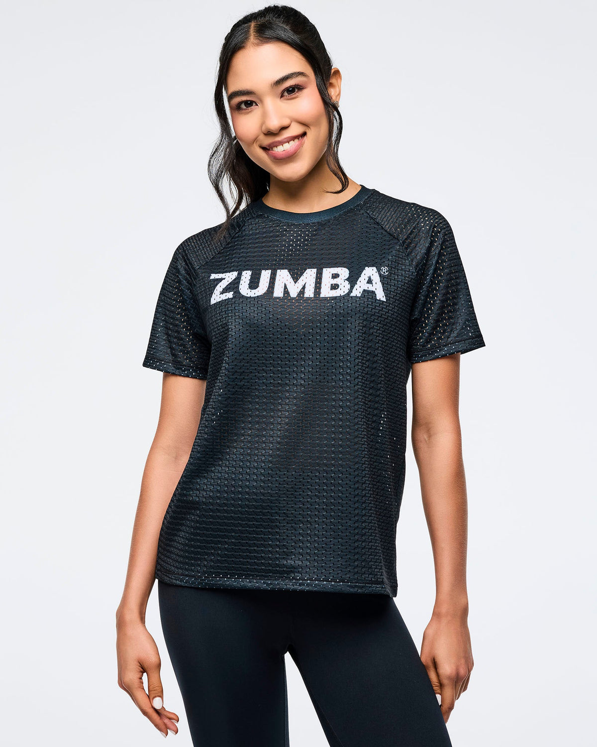 Zumba Basic Mesh Crew Neck Top - Bold Black Z1T001197