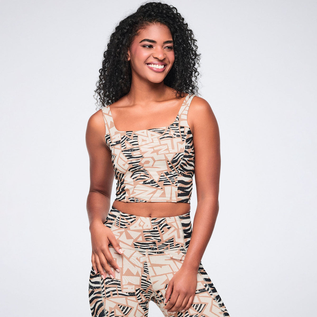 Wildbeat Z-Lift Crop Tank With Shelf Bra -  Tan/Black Z1T001225