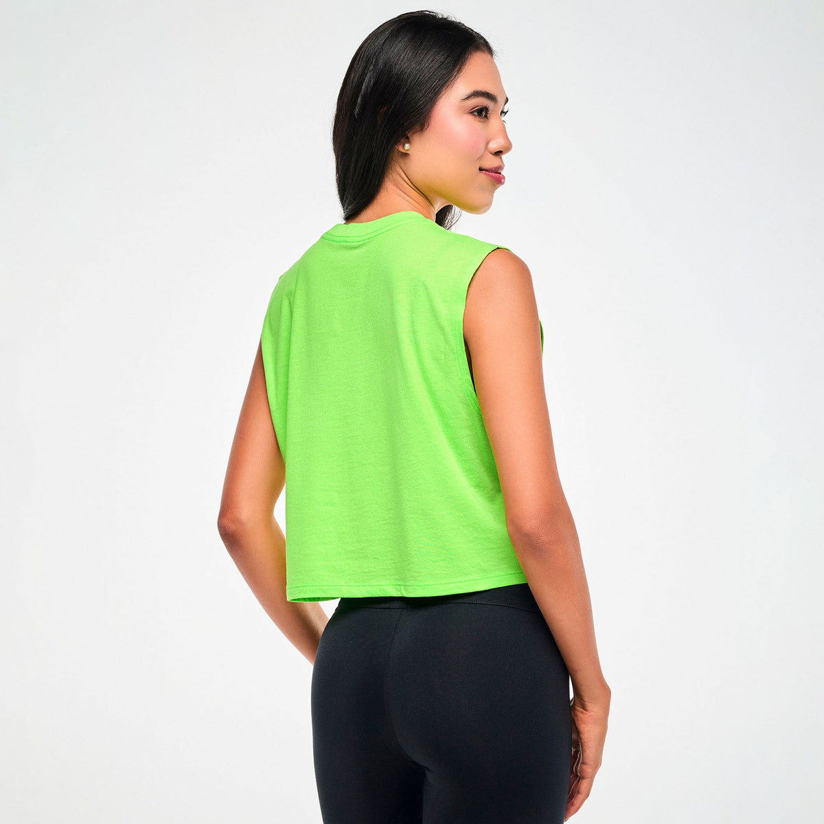 Electric Feel Crew Neck Muscle Crop Tank - Get in Lime Z1T001235