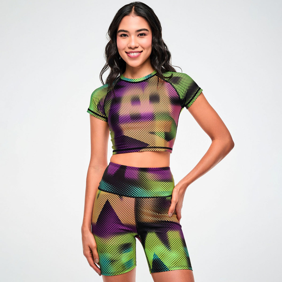 Electric Feel Cap Sleeve Crop Top -  Black/Pink Z1T001238