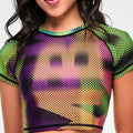 Electric Feel Cap Sleeve Crop Top -  Black/Pink Z1T001238