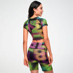 Electric Feel Cap Sleeve Crop Top -  Black/Pink Z1T001238