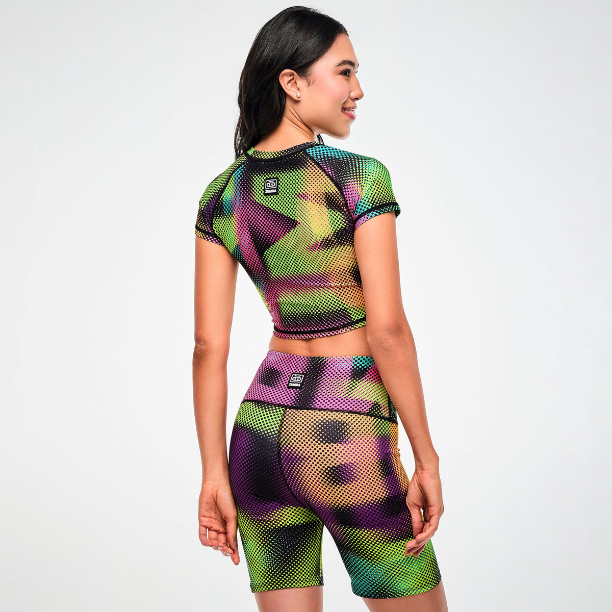 Electric Feel Cap Sleeve Crop Top -  Black/Pink Z1T001238