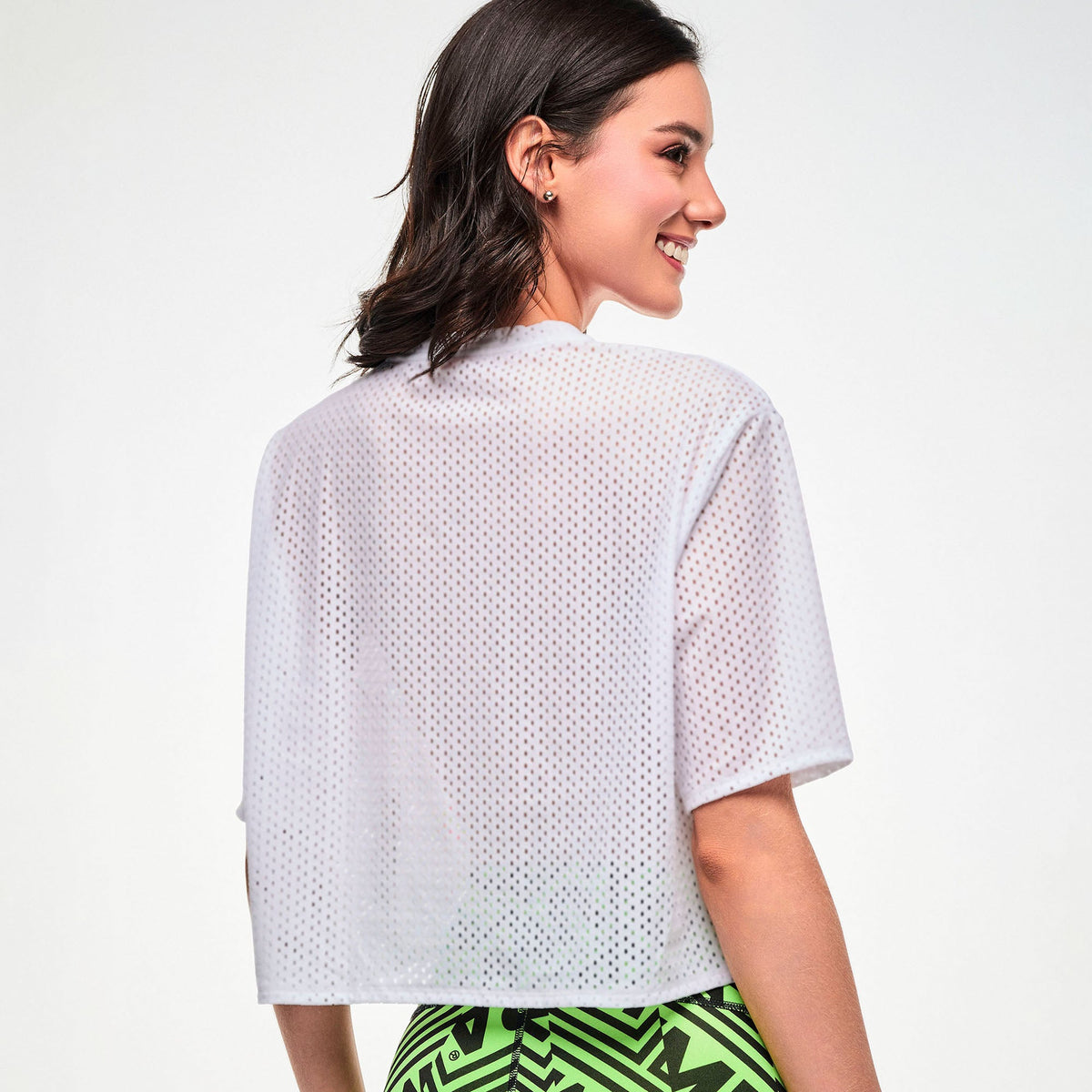 Electric Feel Mesh Boxy Crop Top - Wear It Out White Z1T001246