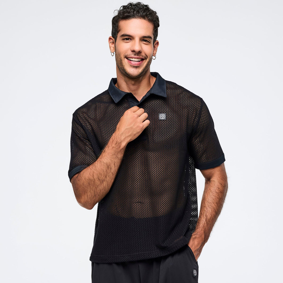 Zumba Basic Oversized Mesh Polo - Bold Black Z1T001251